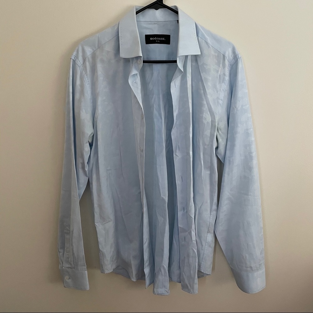 Bogosse Light Blue Printed Button Up Dress Shirt